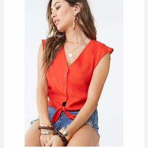 V-Neck Tie Hem Top